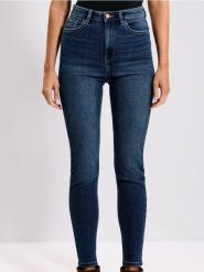 Jeansy super skinny high waist - granatowy. Niebieskie jeansy Sinsay, l, bez wzorów, z podwyższonym stanem. W wyprzedaży za 22.99 zł.