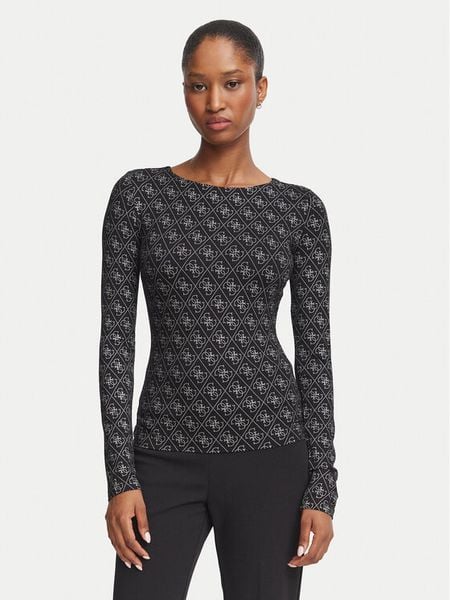 Guess Bluzka W6BP26 K6284 Czarny Slim Fit. Czarne bluzki Guess, l, z aplikacjami, z wiskozy, bez kołnierzyka, bez ramiączek. Za 214.99 zł.