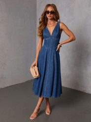 LA Angels Sukienka dżinsowa w kolorze granatowym rozmiar: L. Niebieskie sukienki LA Angels, l, bez wzorów, z bawełny, bez kołnierzyka, bez ramiączek, midi. Za 204.95 zł.