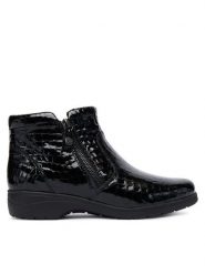 Caprice Botki 9-25460-45 Czarny. Czarne botki Caprice, bez wzorów, z lakierowanej skóry, bez obcasa, na płaskiej podeszwie, bez zapięcia. Za 489.99 zł.