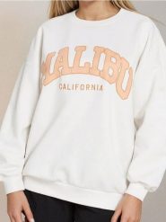 Bluza z nadrukiem - kremowy. Białe bluzy Sinsay, l, bez wzorów, bez kaptura. W wyprzedaży za 19.99 zł.