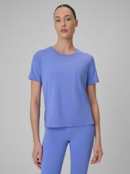 4F Koszulka treningowa loose szybkoschnąca damska - niebieska M. Niebieskie bluzki 4f, m, bez wzorów, z materiału, klasyczne, bez kołnierzyka, bez ramiączek. Za 79.99 zł.
