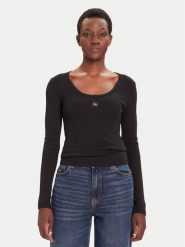 Calvin Klein Jeans Bluzka LV047D218G Czarny Slim Fit. Czarne bluzki Calvin Klein Jeans, s, bez wzorów, z bawełny, bez kołnierzyka, bez ramiączek. Za 159.99 zł.