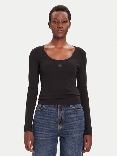 Calvin Klein Jeans Bluzka LV047D218G Czarny Slim Fit. Czarne bluzki Calvin Klein Jeans, xxl, bez wzorów, z bawełny, bez kołnierzyka, bez ramiączek. Za 178.99 zł.