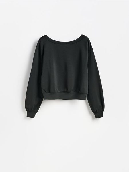 Gładka bluza z modalem - ciemnozielony. Zielone bluzy Reserved, l, bez wzorów, z dzianiny, bez kaptura. Za 119.99 zł.