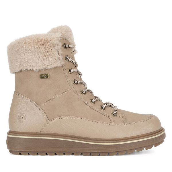 Trzewiki Remonte. Brązowe botki Remonte, bez wzorów, bez obcasa, na płaskiej podeszwie, bez zapięcia. Za 398.99 zł.