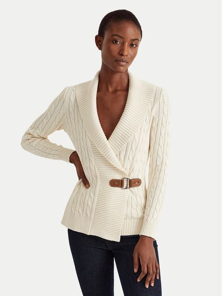 LAUREN RALPH LAUREN Sweter 200808258004 Beżowy Relaxed Fit. Brązowe swetry Lauren Ralph Lauren, xxl, bez wzorów, z bawełny, bez ramiączek. Za 839.99 zł.