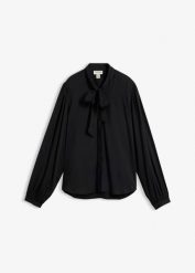 Bluzka z czystego modalu, z ozdobnym szalikiem. Czarne bluzki bonprix, bez wzorów, bez kołnierzyka, bez ramiączek. Za 149.99 zł.