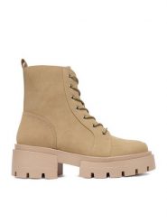 DeeZee Trzewiki W4LH101007 Beżowy. Brązowe botki DeeZee, bez wzorów, z materiału, bez obcasa, na płaskiej podeszwie, bez zapięcia. Za 219.99 zł.