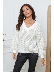 So Cachemire Sweter "Azul" w kolorze biało-beżowym rozmiar: L. Białe swetry So Cachemire, l, bez wzorów, ze splotem, bez ramiączek. Za 167.45 zł.