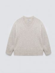 Sweter damski v-neck z dodatkiem wełny beżowy Violina 801. Brązowe swetry Big Star, l, bez wzorów, z jeansu, bez ramiączek. Za 229.99 zł.