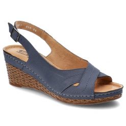 Niebieskie Sandały Pollonus Wygodne Skórzane Buty Damskie. Niebieskie sandały Pollonus, bez wzorów, ze skóry, klasyczne, bez obcasa, na koturnie, bez zapięcia. Za 165.00 zł.