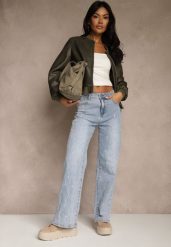 Niebieskie Jeansy z Bawełny o Szerokim Kroju High Waist Ozdobione Przetarciami Feless. Niebieskie jeansy Renee, l, bez wzorów, z podwyższonym stanem. Za 119.99 zł.