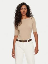 Lauren Ralph Lauren Bluzka 200654963177 Beżowy Slim Fit. Brązowe bluzki Lauren Ralph Lauren, s, bez wzorów, z bawełny, bez kołnierzyka, bez ramiączek. Za 169.99 zł.