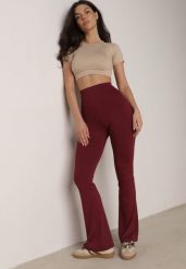 Bordowe Elastyczne Spodnie z Gumką w Talii i Wysokim Stanem Brinamla. Czerwone spodnie dresowe Born2be, l, bez wzorów, z jeansu. Za 49.99 zł.