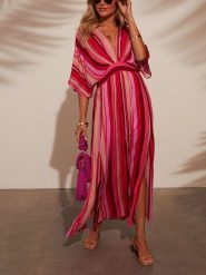 Milan Kiss Sukienka w kolorze czerwono-różowym rozmiar: XL. Czerwone sukienki Milan Kiss, na imprezę, xl, bez wzorów, z wiskozy, bez kołnierzyka, bez ramiączek, maxi. Za 173.99 zł.