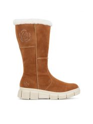 Rieker Kozaki X3455-24 Brązowy. Brązowe kozaki Rieker, z materiału, bez obcasa, na płaskiej podeszwie, bez zapięcia. Za 272.99 zł.