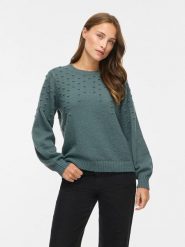 Vila Sweter "Tuli" w kolorze zielonym rozmiar: XL. Zielone swetry Vila, xl, z aplikacjami, bez ramiączek. Za 129.95 zł.