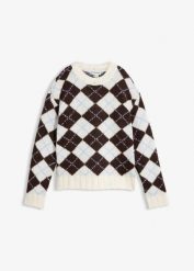 Sweter w norweski wzór. Niebieskie swetry bonprix, bez wzorów, z dzianiny, bez ramiączek. Za 169.99 zł.