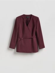 Marynarka z paskiem - burgundowy. Czerwone marynarki i żakiety Reserved, l, bez wzorów, z tkaniny. Za 249.99 zł.