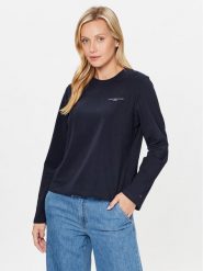 Tommy Hilfiger Bluzka Mini Corp Logo WW0WW39784 Granatowy Relaxed Fit. Niebieskie bluzki TOMMY HILFIGER, s, bez wzorów, z bawełny, bez kołnierzyka, bez ramiączek. Za 139.99 zł.