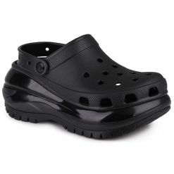 Klapki chodaki damskie sportowe Crocs MEGA CRUSH. Czarne klapki Crocs, bez wzorów, z jeansu, bez obcasa, na platformie. Za 279.00 zł.