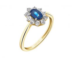 Pierścionek z żółtego i białego złota z diamentami i szafirem - próba 585. Białe pierścionki Apart, z diamentem, złote. Za 2,390.00 zł.