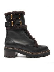 See By Chloé Botki SB39152C Czarny. Czarne botki See By Chloé, bez wzorów, ze skóry, bez obcasa, na słupku, bez zapięcia. Za 3,749.00 zł.