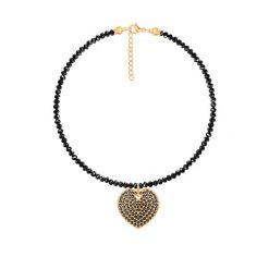 Bransoletka z kamieni spinel z sercem z cyrkoniami. Czarne bransoletki Lilou, z cyrkonią, pozłacane. Za 308.00 zł.