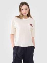 4F T-shirt oversize z nadrukiem damski - biały XL. Białe t-shirty 4f, xl, bez wzorów, z bawełny, bez kołnierzyka, bez ramiączek. W wyprzedaży za 39.99 zł.