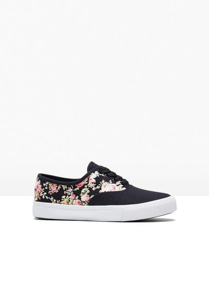 Sneakersy z bawełnianego płótna. Czarne obuwie sportowe bonprix, z bawełny, bez zapięcia. Za 102.99 zł.