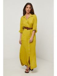 Le Monde du Lin Lniana sukienka w kolorze żółtym rozmiar: 38/40. Żółte sukienki Le Monde du Lin, bez wzorów, ze lnu, bez kołnierzyka, bez ramiączek, maxi. Za 195.99 zł.