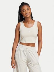 Adidas Top Essentials Small Logo JD0561 Beżowy Slim Fit. Brązowe topy Adidas, s, bez wzorów, z bawełny, bez kołnierzyka, bez ramiączek. Za 59.99 zł.