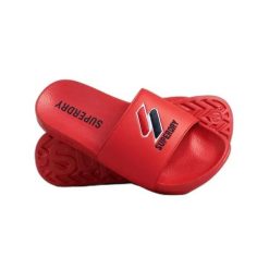 Klapki damskie Superdry Core. Czerwone klapki Superdry, bez wzorów, z materiału, bez obcasa. Za 128.00 zł.