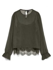 Vero Moda Bluzka w kolorze khaki rozmiar: S. Brązowe bluzki Vero Moda, s, bez wzorów, z koronki, bez kołnierzyka, bez ramiączek. Za 134.95 zł.