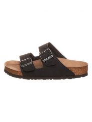Birkenstock Klapki "Arizona" w kolorze czarnym rozmiar: 36. Czarne klapki Birkenstock, bez wzorów, z otwartym noskiem, bez obcasa. Za 389.95 zł.