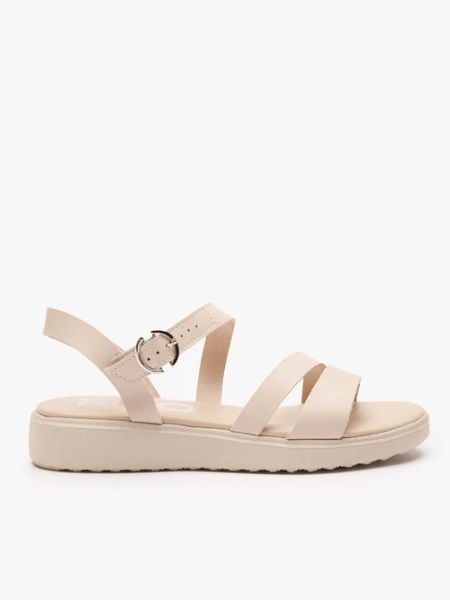 Kremowe sandały na grubszym spodzie. Brązowe sandały Ryłko, bez wzorów, ze skóry, eleganckie, bez obcasa, na płaskiej podeszwie, bez zapięcia. Za 329.99 zł.