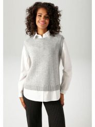 Aniston Sweter w kolorze szaro-białym rozmiar: 38. Białe swetry Aniston, bez wzorów, z bawełny, bez ramiączek. Za 82.99 zł.