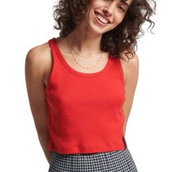 Stylowa koszulka sportowa damska Superdry Vintage Crop. Koszulki sportowe Superdry, bez wzorów, z bawełny, bez ramiączek. Za 65.55 zł.