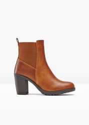 Krótkie botki. Brązowe botki bonprix, bez wzorów, bez obcasa, bez zapięcia. Za 149.99 zł.