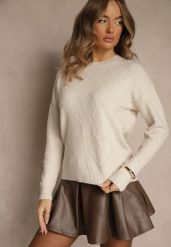 Jasnobeżowy Sweter z Tłoczonymi Sercami Unareia. Brązowe swetry Renee, na jesień, l, bez wzorów, z jeansu, bez ramiączek. Za 79.99 zł.
