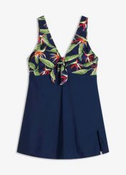 Sukienka kąpielowa shape, średni stopień modelowania sylwetki. Niebieskie sukienki bonprix, na plażę, bez wzorów, eleganckie, bez kołnierzyka, bez ramiączek. Za 144.99 zł.