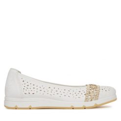 Baleriny Rieker. Białe baleriny Rieker, bez wzorów, bez obcasa. Za 299.99 zł.