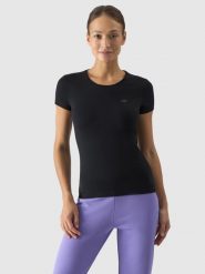 4F T-shirt slim gładki damski - czarny XS. Czarne t-shirty 4f, xs, bez wzorów, z bawełny, bez kołnierzyka, bez ramiączek. W wyprzedaży za 19.99 zł.