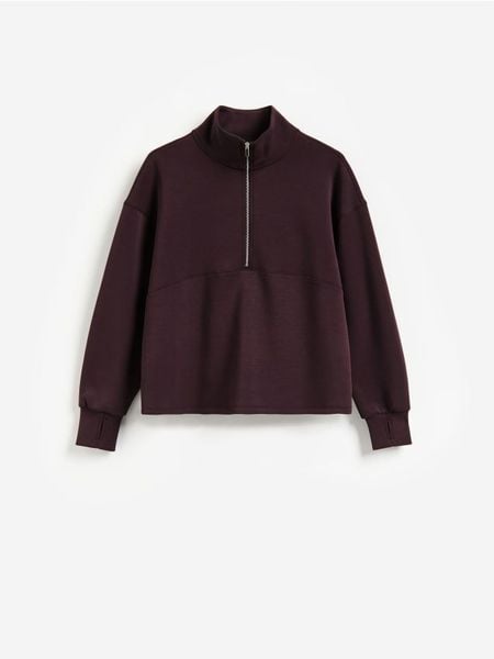 Bluza z dodatkiem modalu - ciemnofioletowy. Fioletowe bluzy Reserved, l, bez wzorów, z dzianiny, bez kaptura. Za 129.99 zł.