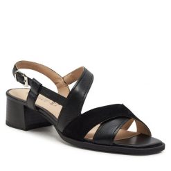 Sandały Caprice. Czarne sandały Caprice, bez wzorów, bez obcasa, na płaskiej podeszwie, bez zapięcia. Za 289.99 zł.