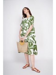 Le Jardin du Lin Sukienka w kolorze zielono-białym rozmiar: 34. Białe sukienki Le jardin du lin, bez wzorów, ze lnu, bez kołnierzyka, bez ramiączek, midi. Za 130.99 zł.