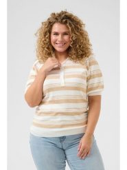 KAFFE curve Sweter w kolorze beżowo-białym rozmiar: L. Brązowe swetry KAFFE curve, l, bez wzorów, bez ramiączek. Za 78.99 zł.