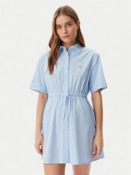 Tommy Jeans Sukienka koszulowa DW0DW20617 Błękitny Regular Fit. Niebieskie sukienki Tommy Jeans, m, bez wzorów, z bawełny, bez kołnierzyka, bez ramiączek, koszulowe. Za 339.99 zł.