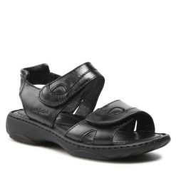 Sandały Josef Seibel. Czarne sandały Josef Seibel, bez wzorów, bez obcasa, na płaskiej podeszwie, bez zapięcia. Za 329.99 zł.